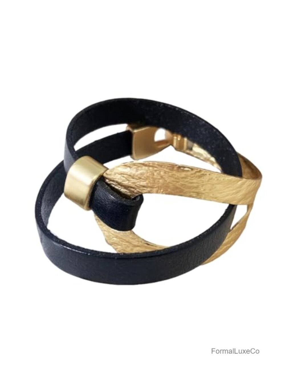 Leather Wrap Bangle Bracelet Gold Plated Boho Cuff Bracelet
